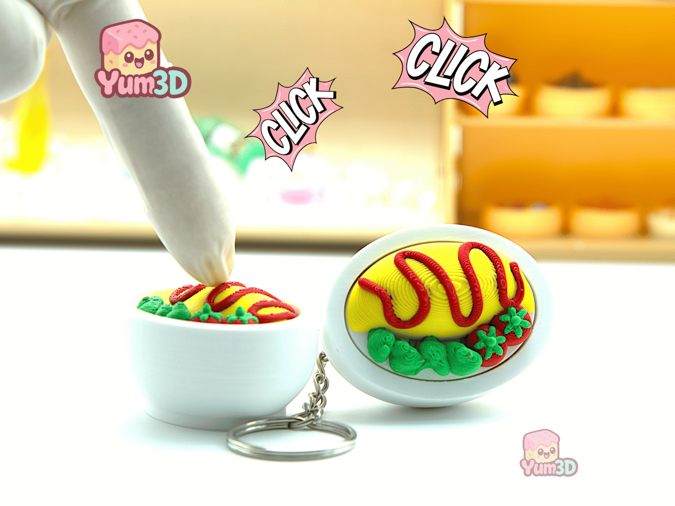 👌 Yum3D Omurice Delight for Food Lovers Fidget Clicker Keychain